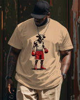 Big & Tall Men's Street Fashion Boxing Cow Graffiti Print Round Neck Short Sleeve T-Shirt